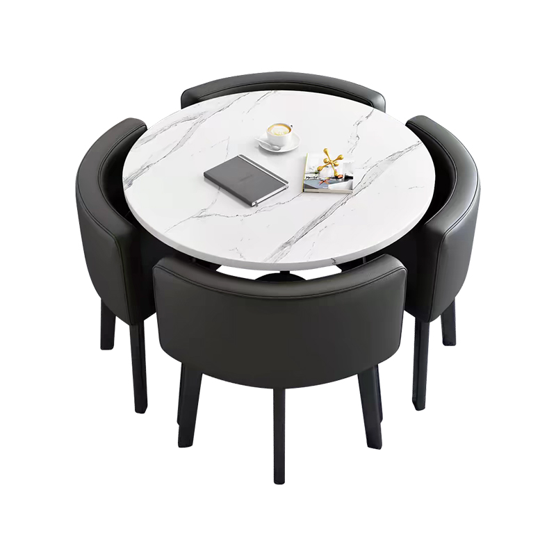 中豫鑫泽ZYXZ4100933 简约接待桌椅洽谈桌椅 一桌四椅 白石根圆黑色皮椅