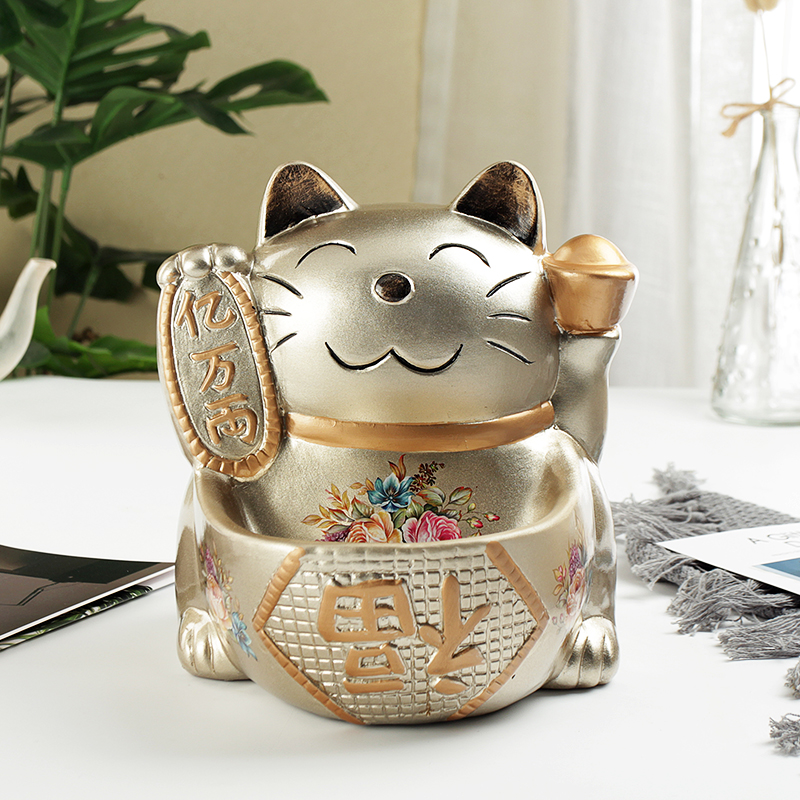 猫摆件欧式美式家居酒柜玄关装饰品鞋柜钥匙收纳盘创意礼品 三维工匠 土豪金猫高清大图