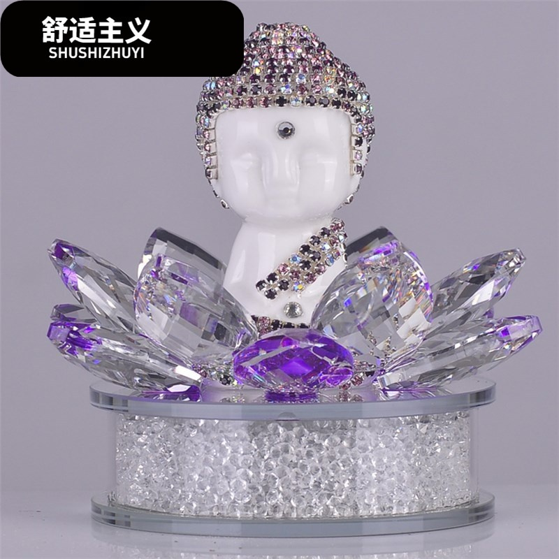 高档车载香水座陶瓷水晶莲花佛座水钻汽车内饰摆件除异味保平安