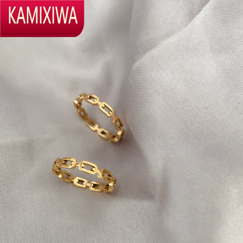 KAMIXIWA镂空链条钛钢戒指女ins潮时尚个性简约冷淡风食指网红不褪色指环图片