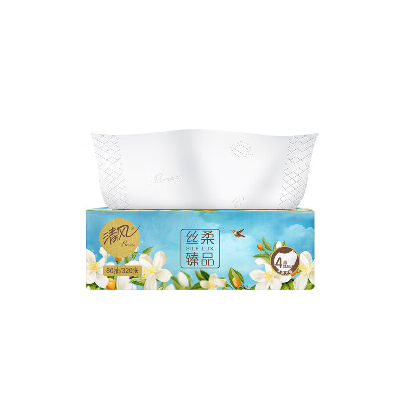 清风 丝柔臻品4层80抽 抽取式面巾纸 BR41SHC3 4包*1提