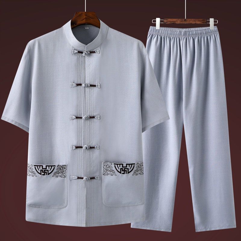 夏季短袖唐装男休闲套装中国风男士爸爸装爷爷汉服中老年衣服上衣mriuyu4报价 参数 图片 视频 怎么样 问答 苏宁易购