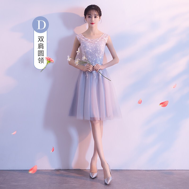 灰色伴娘服2018新款韩版夏季伴娘礼服姐妹团短款显瘦晚礼服毕业女