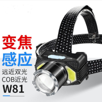 芯讯徵 W81头灯LED可变焦感应头灯夜钓强光充电超亮头戴式电筒远射防水工作矿灯户外钓鱼应急灯