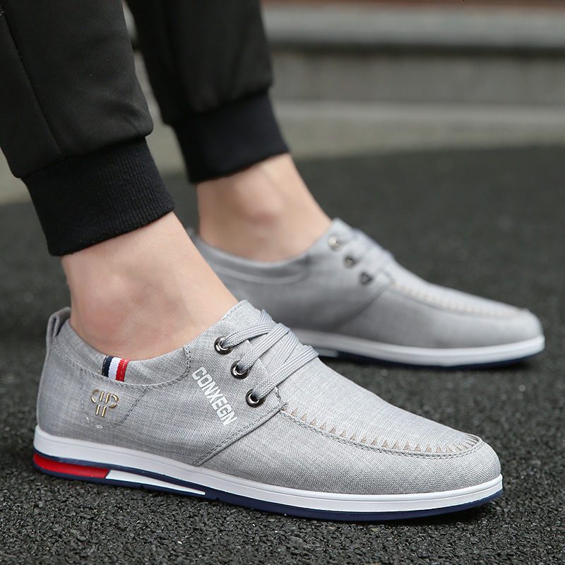 春夏季男士布鞋男青年防臭透气休闲鞋韩版百搭一脚蹬懒人帆布鞋男