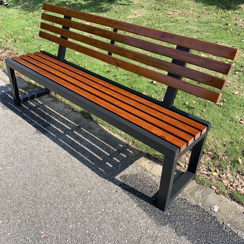 绵冠MIANGUAN公园椅户外长椅铁艺防腐实木凳子靠背小区室外塑木休闲长条座排椅 200*40*85