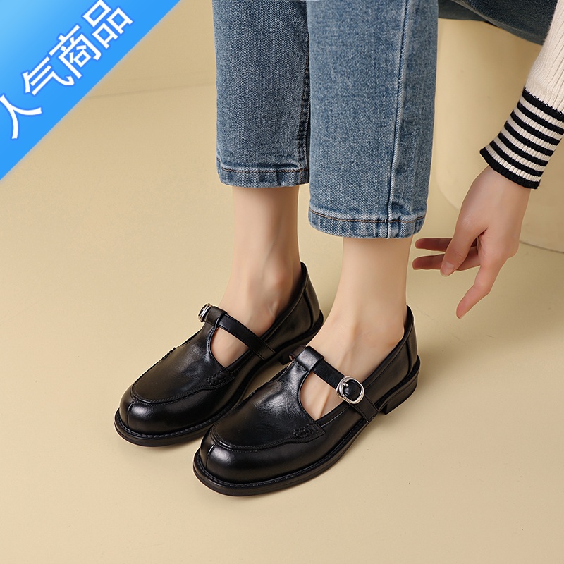 SUNTEK2023年 春季新款复古T字扣玛丽珍鞋女棕色乐福鞋低跟单鞋小皮鞋潮高清大图