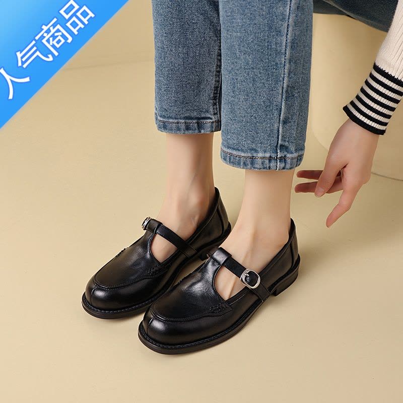 SUNTEK2023年 春季新款复古T字扣玛丽珍鞋女棕色乐福鞋低跟单鞋小皮鞋潮图片