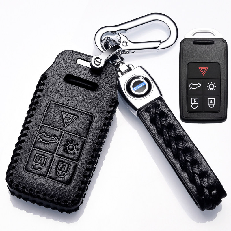 【补贴10%】沃尔沃钥匙套2021款xc60真皮专用沃尔沃s90 xc90 xc40 s60l钥匙扣汽车钥匙包 沃尔沃B款黑色+绳扣（智能五键）一键启动