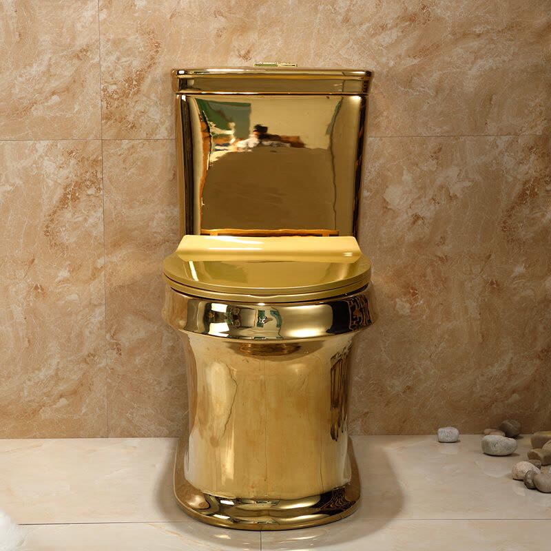 金色马桶座便器超漩式酒店卫生间抽水防臭家用个性创意陶瓷坐便器纯金色马桶波迷娜BOMINA图片