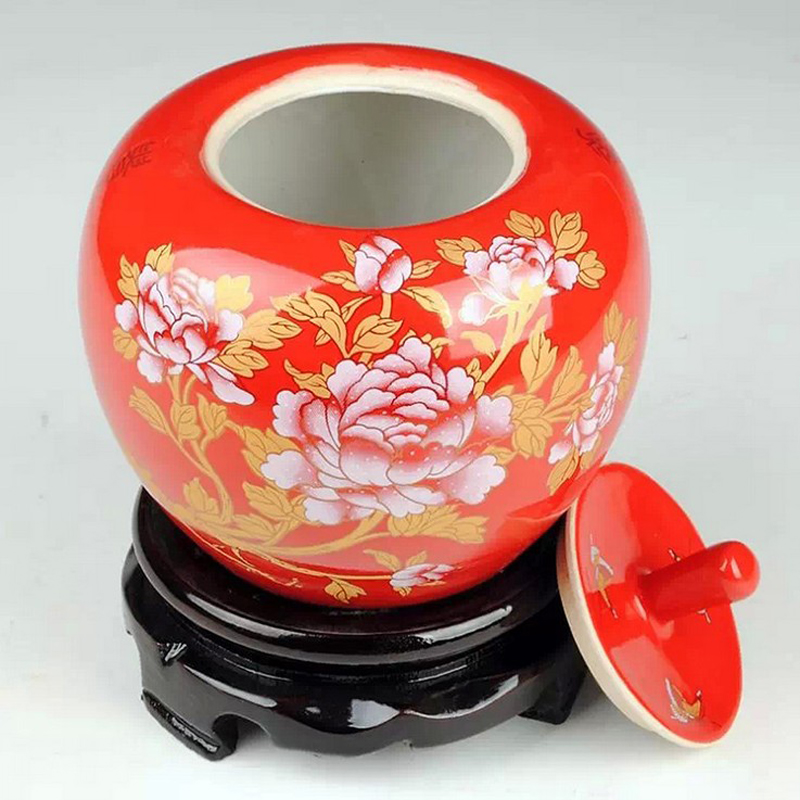 红色苹果花瓶摆件家居软装饰品客厅酒柜摆设陶瓷储物罐结婚 三维工匠 红[密封]小号进宝+木底座高清大图