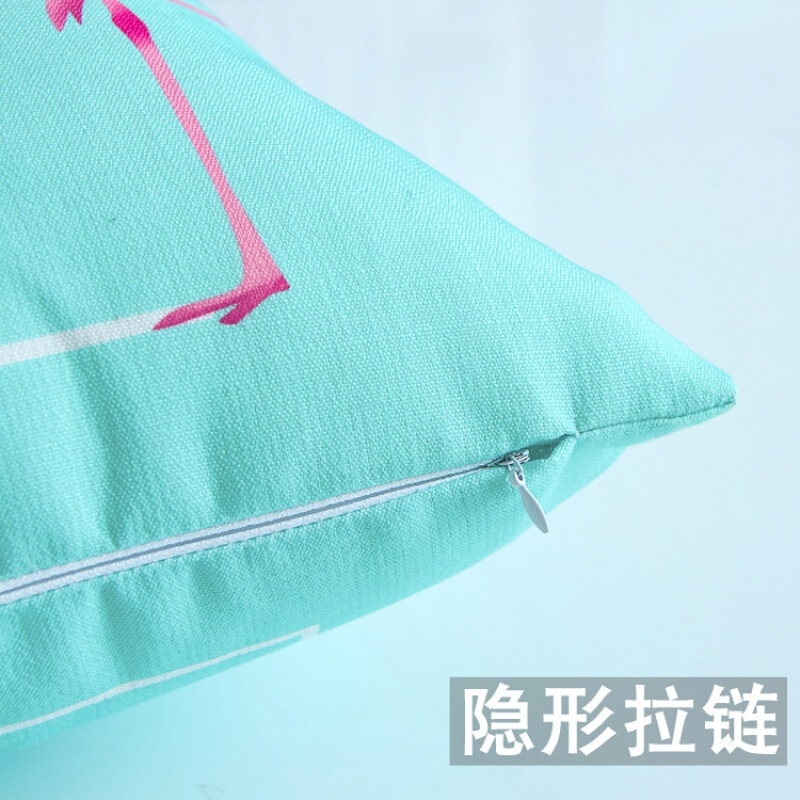 清新田园火烈鸟美式北欧棉压麻抱枕套汽车腰靠垫办公沙靠枕白色love火烈鸟