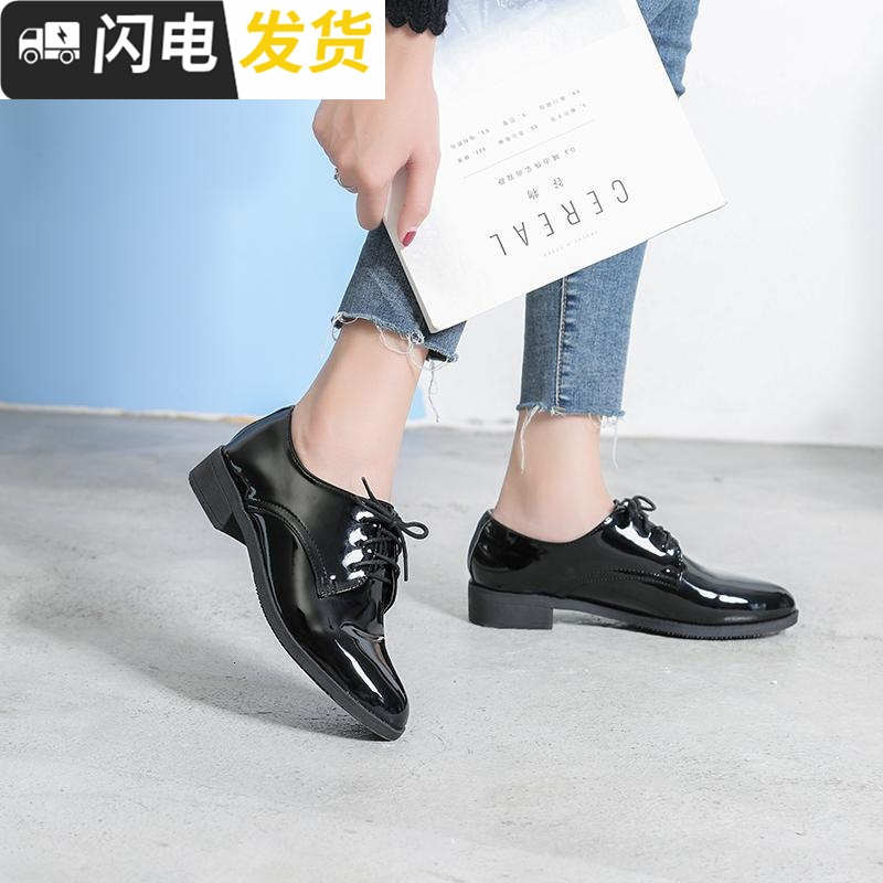 ins学生小黑皮鞋女潮秋冬韩版百搭ulzzang新款英伦风平底加绒复古启如休闲鞋休闲鞋