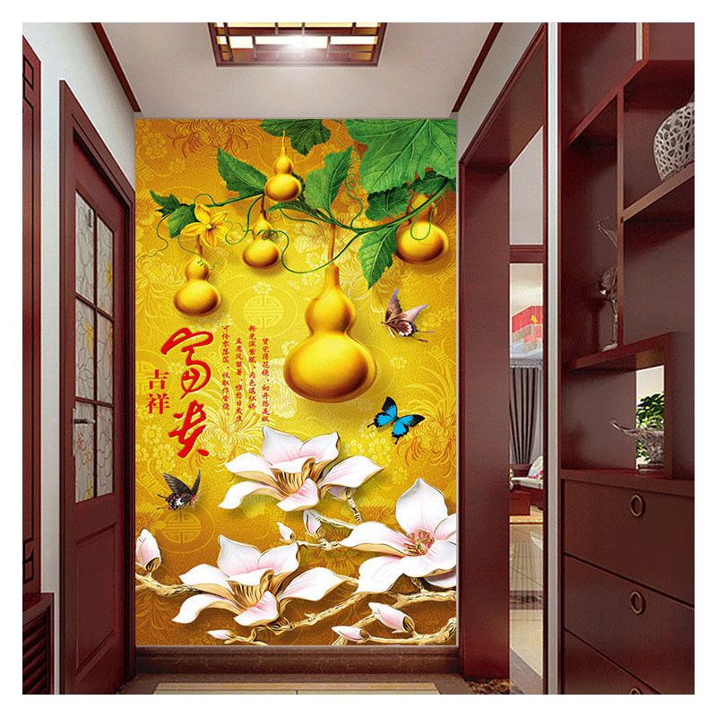 中式自粘画楼梯走廊过道装饰画玻璃贴画房门衣柜贴画防水竖款壁画