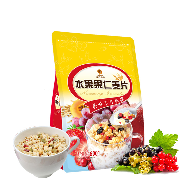 南农食品 混合水果果仁麦片袋装麦片营养早餐麦健康美食即食冲饮谷物干吃坚果谷物零食燕麦片600g混合口味