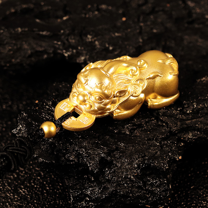 黄金码头古法黄金足金999貔貅吊坠铜钱珠坠子项链男友老公送父亲