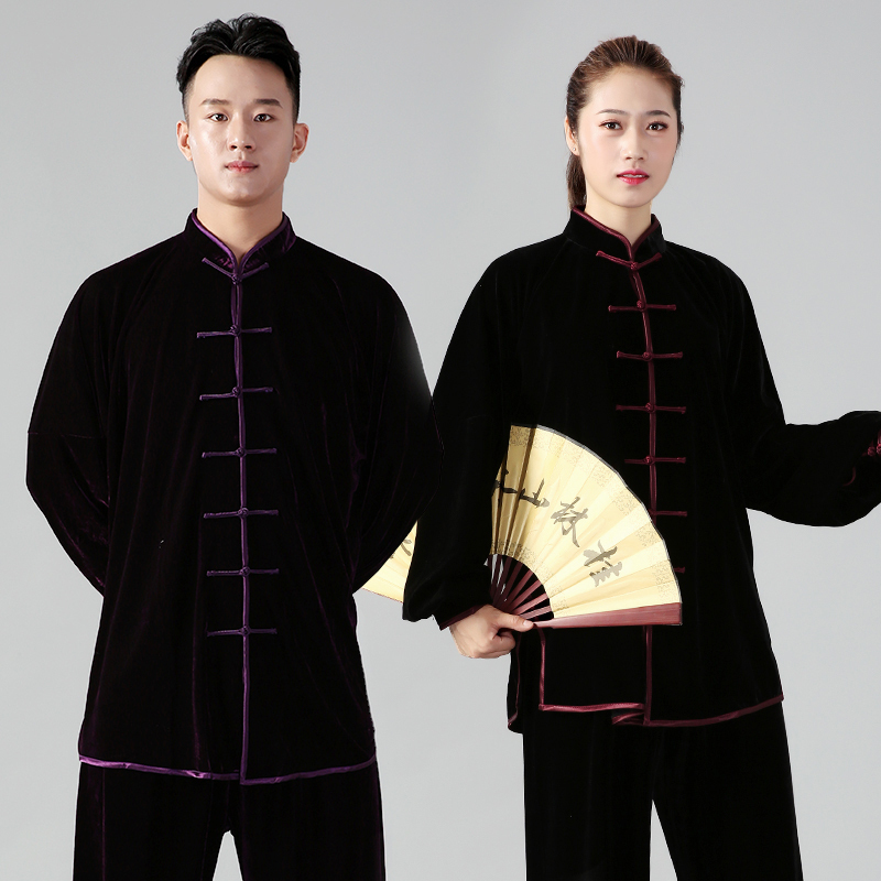 闪电客太极服秋冬季金丝绒男加厚武术表演服女练功服中老年太极拳服