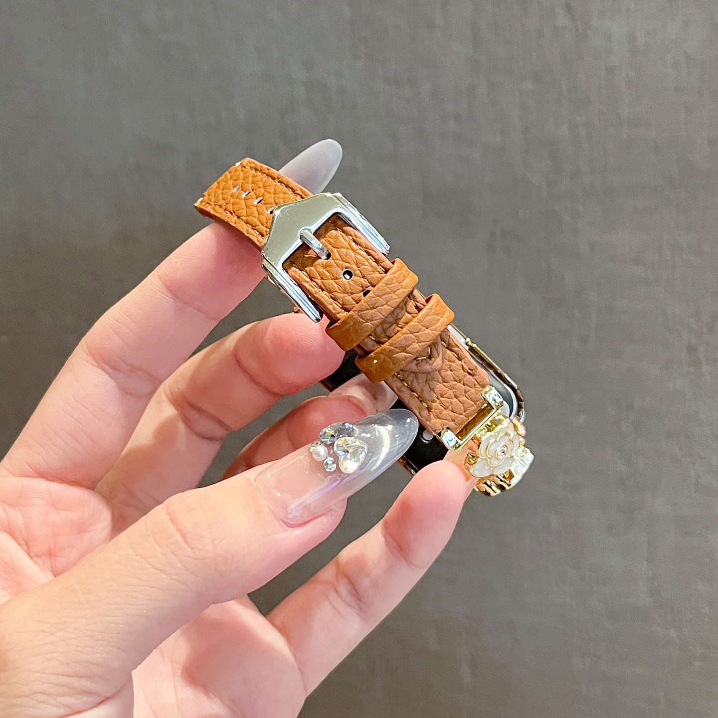 适用于华为手环10表带女高级感9/8荔枝纹真皮腕带荣耀10/9金属3139B高清大图