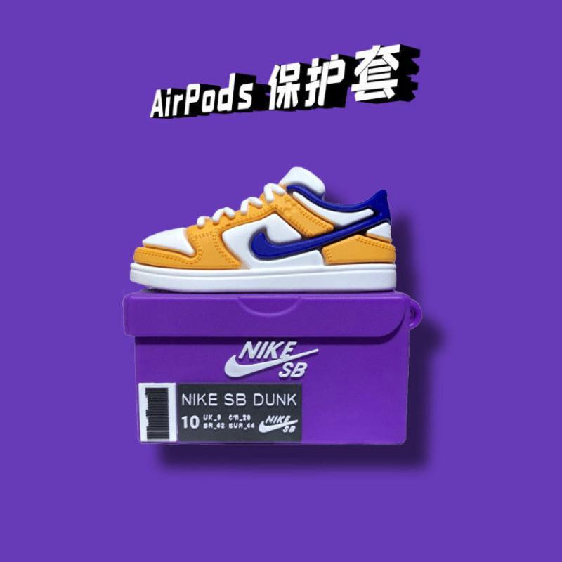 潮牌AJ1鞋盒Airpods1/2代保护套苹果蓝牙耳机套硅胶3代pro保护壳 耐克-蓝鞋盒 airpods 1/2代(通