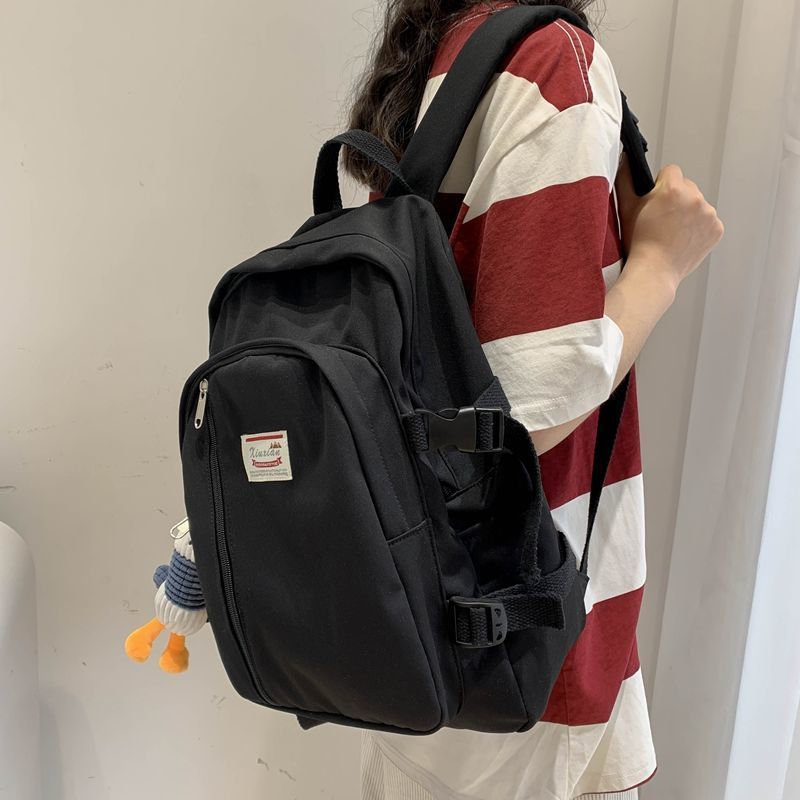 韩国ins港风街拍学生书包女帆布双肩包 日系原宿风暗黑系旅行背包 纯白色加厚款(没挂件 双肩包