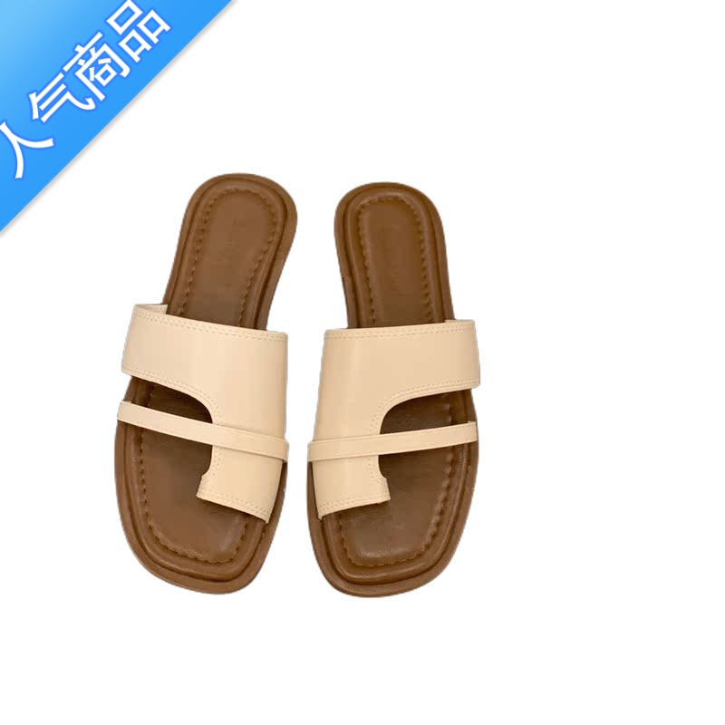 SUNTEK小众平底复古套趾凉拖鞋女鞋子夏天外穿2023新款夏季软底沙滩凉鞋高清大图