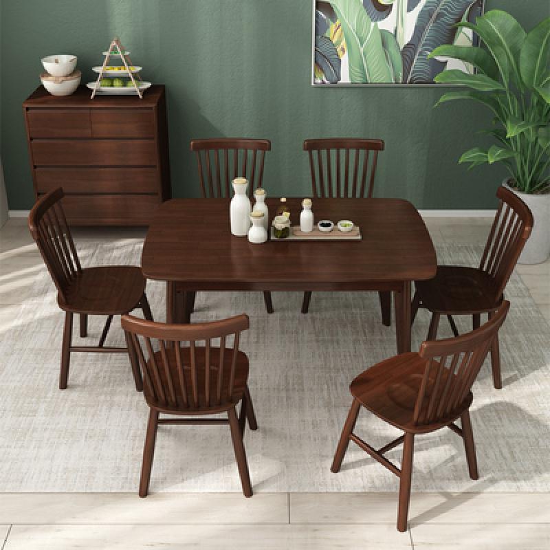 森美人北欧全实木餐桌椅组合家用小户型餐桌长方形简易餐厅饭桌 木色一桌六椅