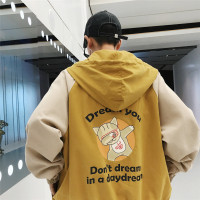 2020秋装新款男士休闲运动外套日系情侣款港风青少年学生宽松撞色印花连帽夹克JK951