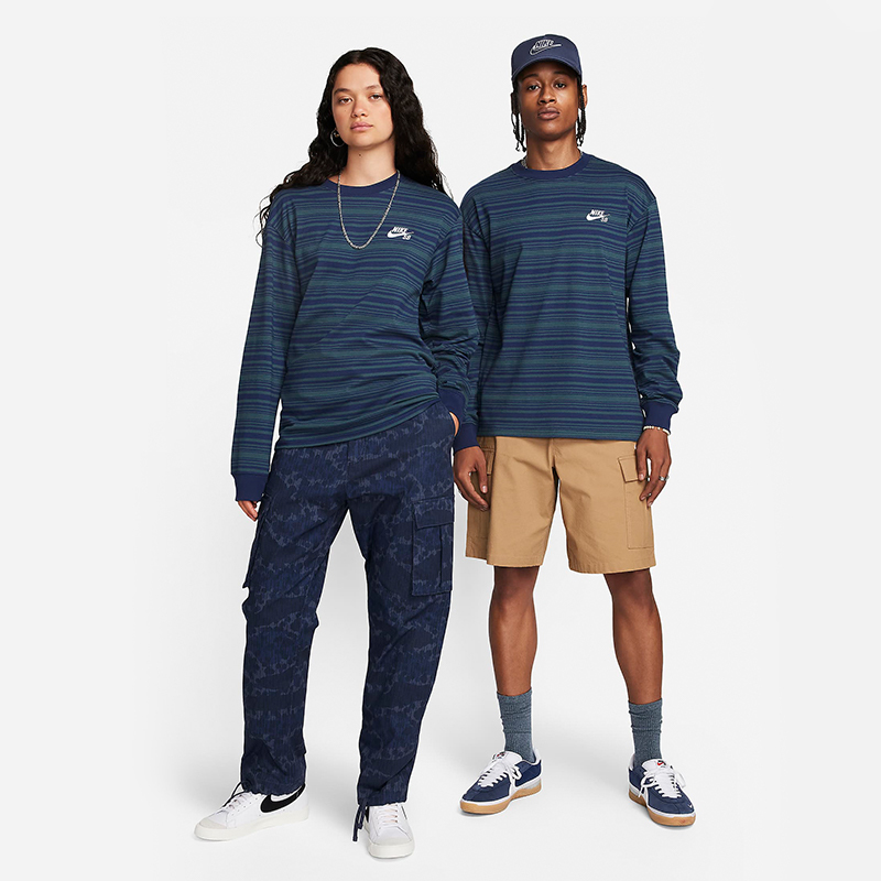 耐克nike sb男子长袖t恤新款户外宽松运动条纹套头卫衣fn4644-410
