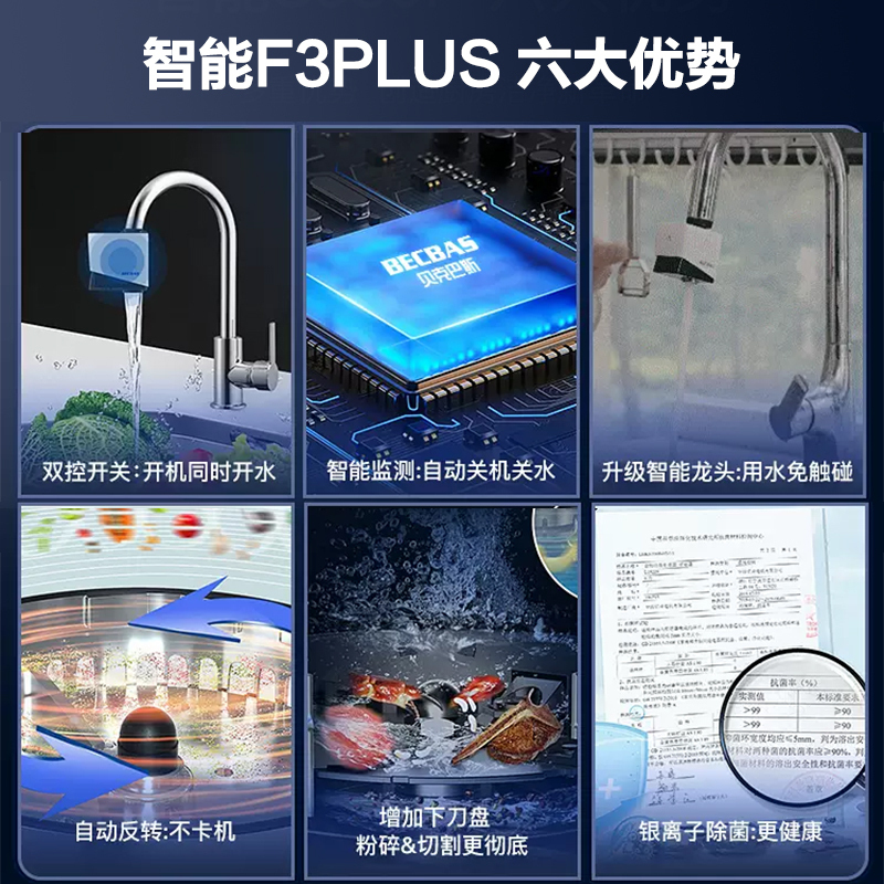 [2023年新款上市]贝克巴斯(BECBAS)F3PLUS 厨房食物垃圾处理器家用厨余粉碎机无线开关