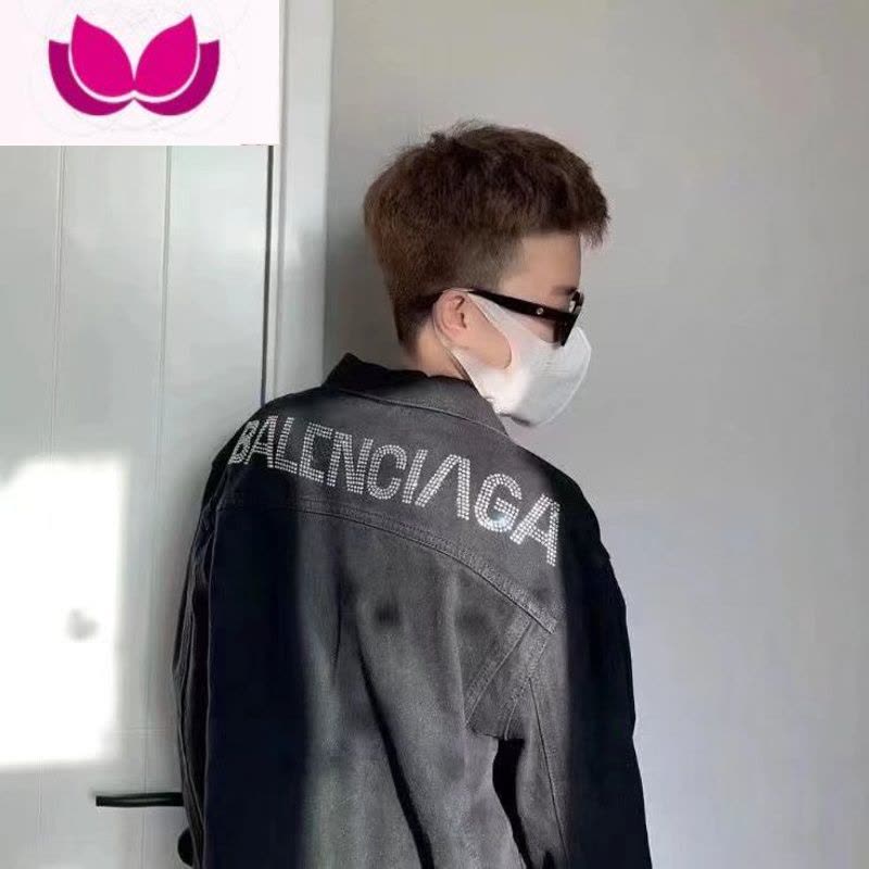 七斓秋季新款烫钻高端宽松外套设计感休闲牛仔衣翻领潮流百搭夹克衫男图片