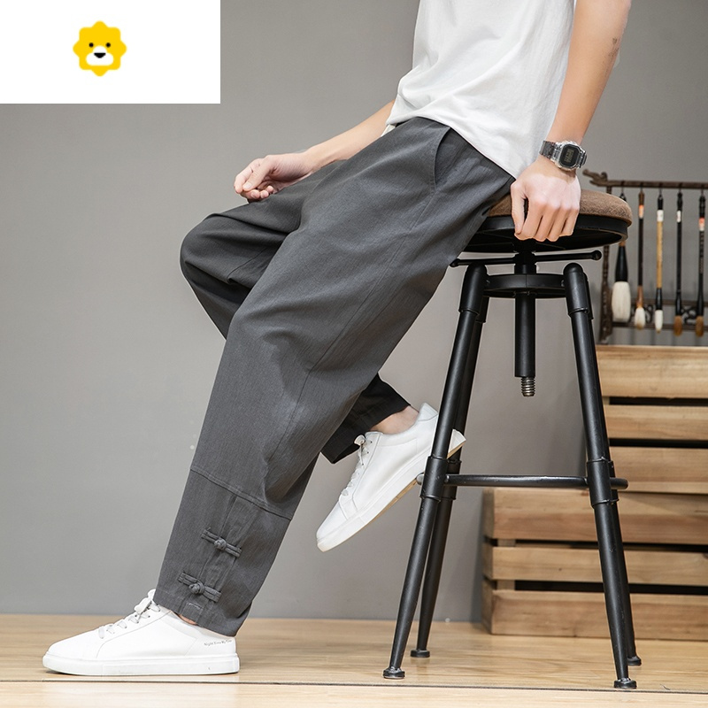 fishbasket亚麻裤男棉麻裤子中国风男装休闲长裤夏季宽松直筒裤男士