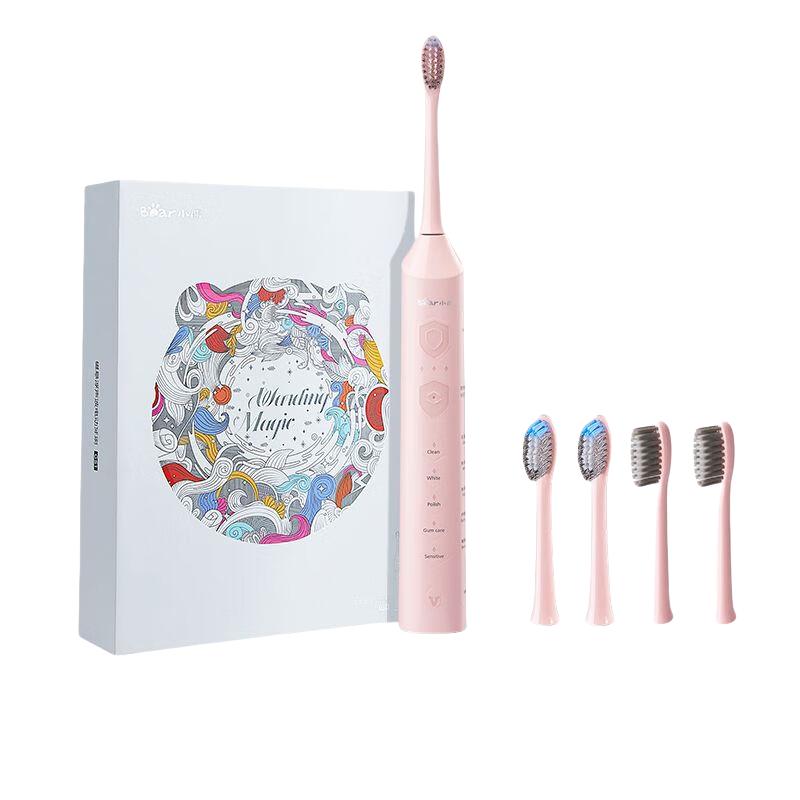 小熊(Bear)电动牙刷 家用充电式高频震动声波 多模式软毛亮白刷头