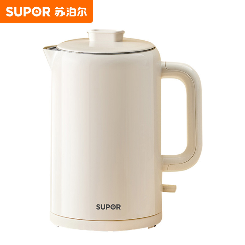 苏泊尔(SUPOR)电水壶1.5L大容量自动断电防烫防干烧不锈钢内胆分离式上盖无缝内胆烧水壶SW-15T109A(米黄)