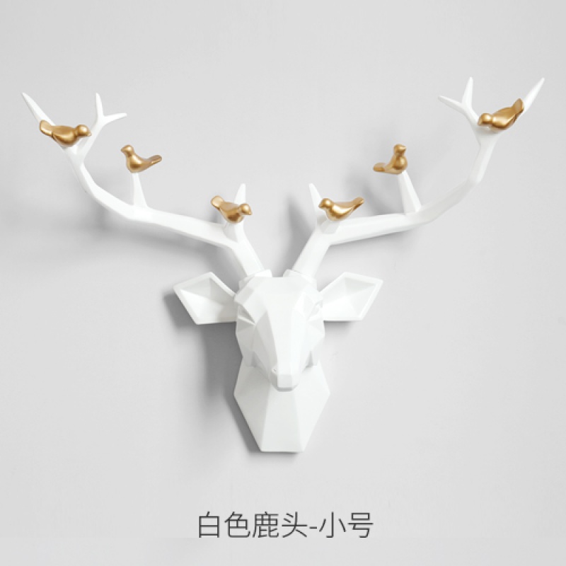 北欧立体动物头墙壁挂件酒吧客厅玄关电视背景墙装饰鹿头壁饰 三维工匠 白色小号_591_819