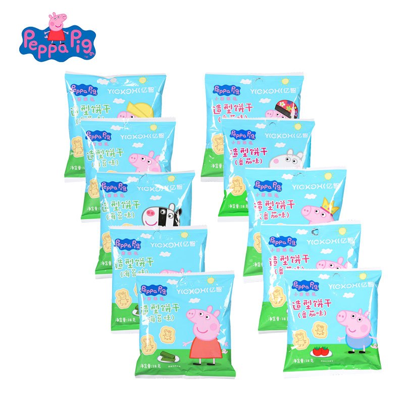 小猪佩奇PeppaPig造型饼干海苔味18克×5袋+造型饼干番茄味18克×5袋(共10袋)