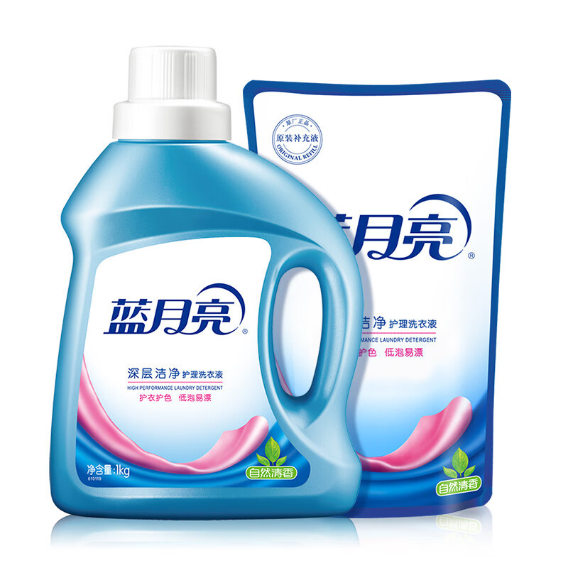 蓝月亮 洗衣液深层洁净(自然清香)强效去污易漂洗@1kg+500g补充液高清大图