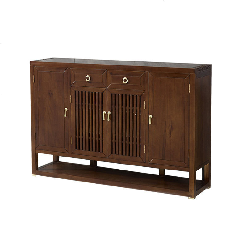 新中式鞋柜禅意胡桃木色大容量实木家用多层玄关柜防臭香樟木鞋柜