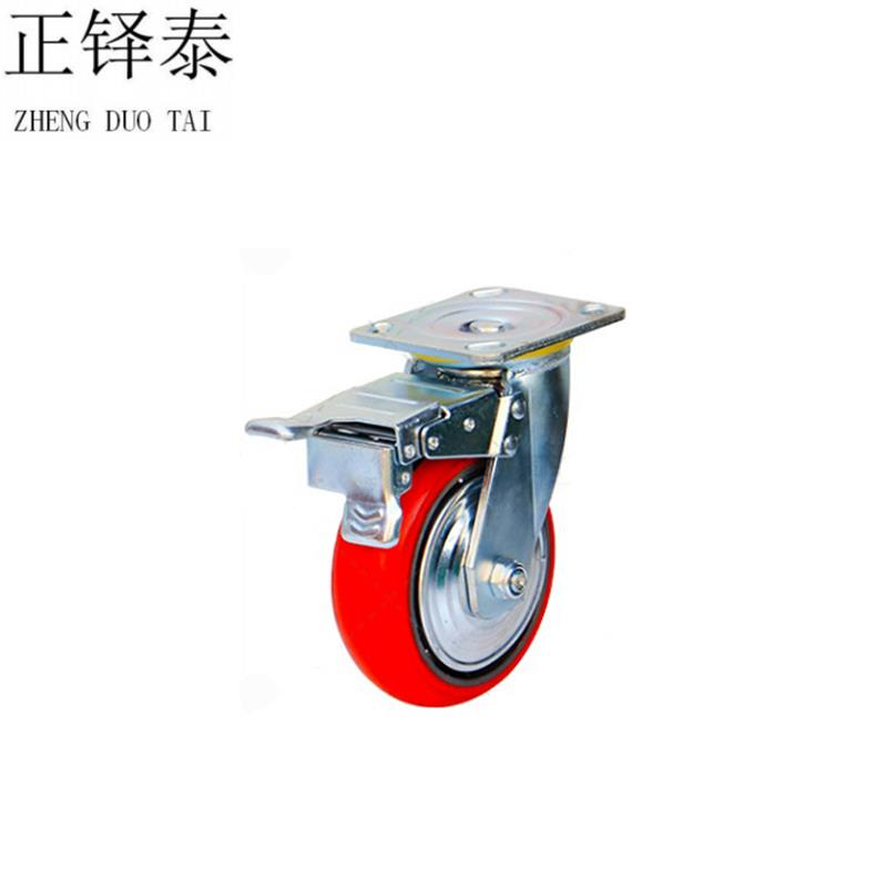正铎泰 聚氨酯 耐磨 带刹车万向轮 4寸100mm/个高清大图