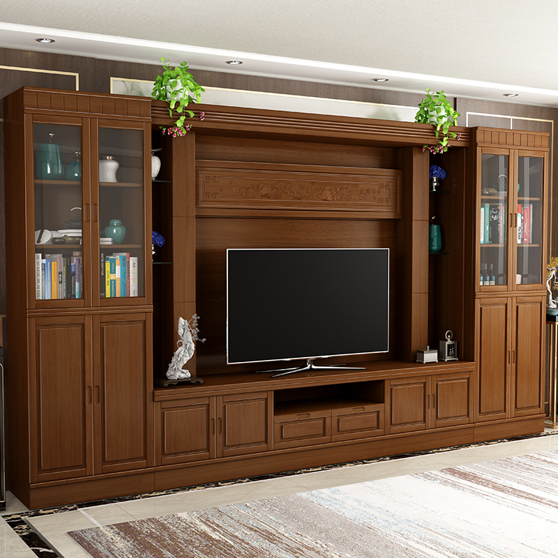 实木电视柜中式客厅家具背景柜多功能影视地柜靠墙酒柜装饰置物架
