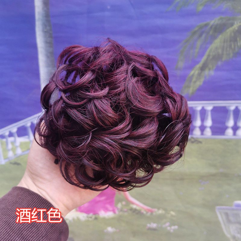 高档真发假发盘头花苞丸子头卷发包复古头花拉花花苞新娘发圈盘头 自然黑 高温哑光丝