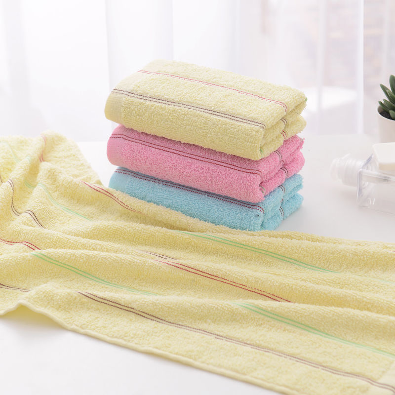 大毛巾棉洗脸家用柔软加厚吸水不毛男女洗澡学生情侣回礼批发 小条子（蓝+黄）