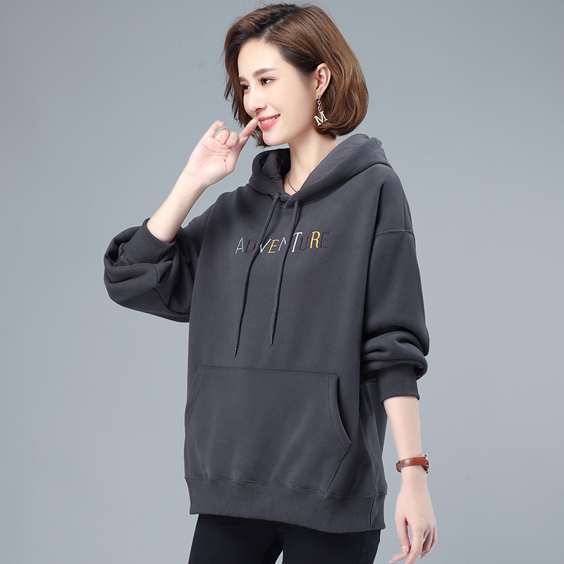 2020年新款女士卫衣套头连帽加绒卫衣女休闲冬装韩版宽松保暖卫衣女装