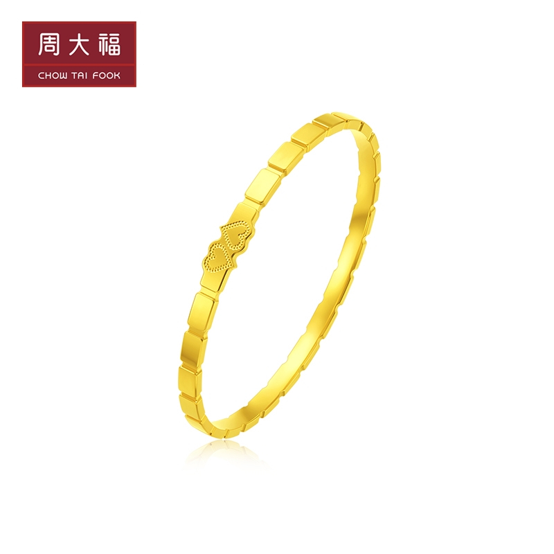 周大福珠宝首饰几何心形镜面工费1180元计价足金金手镯f225518精选