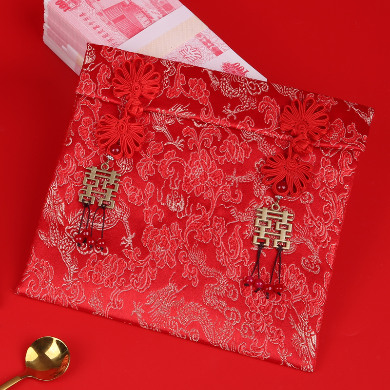 龙纹铜喜(2-5万) 布艺红包超大锦缎聘礼彩礼3万6万10万元大红包改口