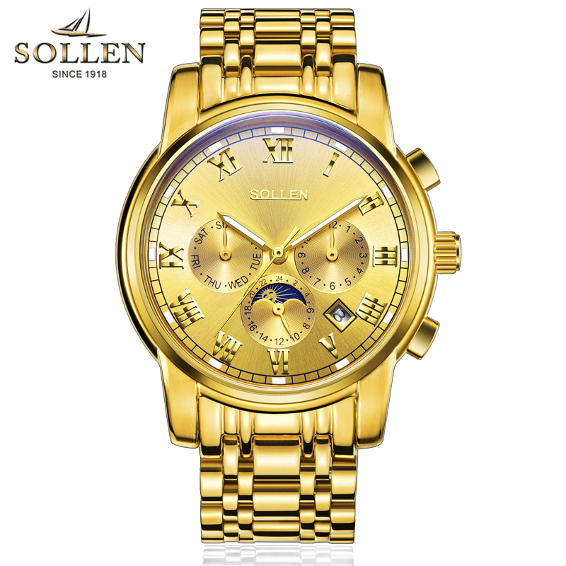 梭伦(SOLLEN)手表男自动机械表钢带镂空时尚休闲商务复古腕表夜光防水正装男表SL-801高清大图