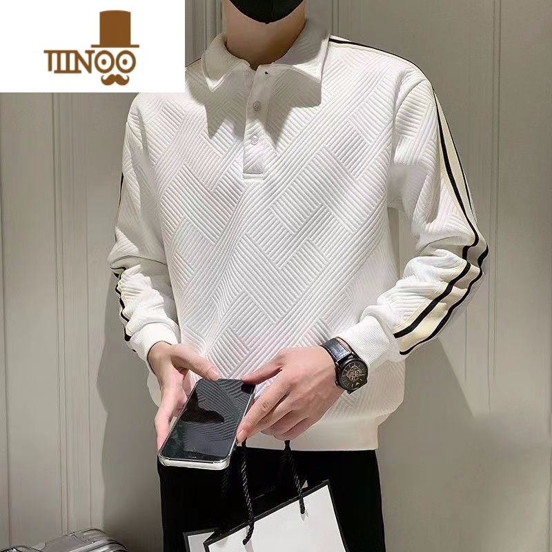 YANXU翻领卫衣男ins潮牌设计感男士长袖polo衫外套休闲撞色上衣高清大图
