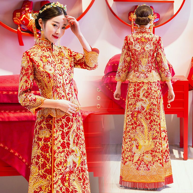 秀禾服2018新款龙凤褂中式婚纱新娘结婚敬酒服旗袍嫁衣古装马来服