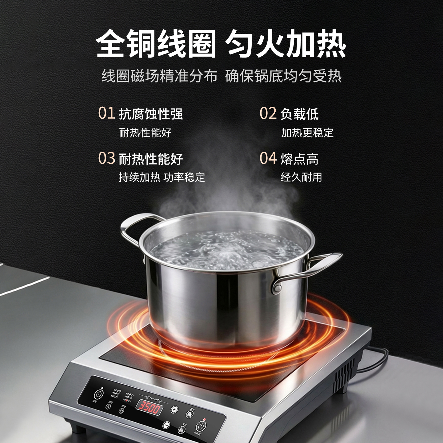 汇泉商用大功率电磁炉HQVIPH-35A 3500W高效节能智能操控设计高清大图