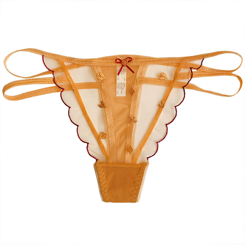 suntek性感绣花网纱蕾丝女士丁字裤t裤透明透视诱惑内裤时尚绑带薄