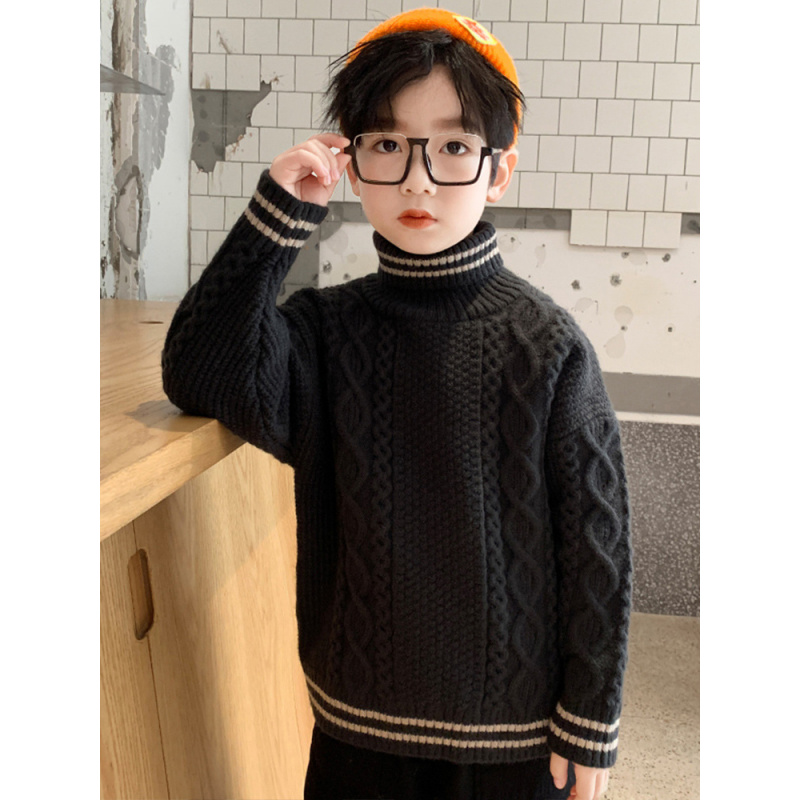 儿童装男童毛衣秋冬款新款加厚大童男孩冬季高领针织打底衫潮